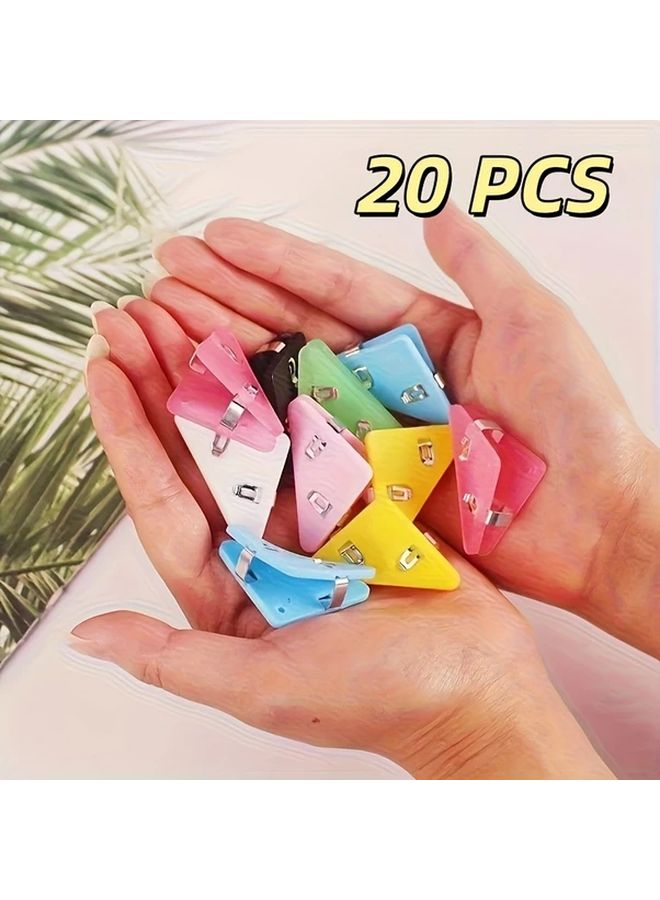 20 قطعة من مشابك الزوايا المثلثة البلاستيكية غير المنزلقة بألوان عشوائية مع دبابيس أمان - Image 1