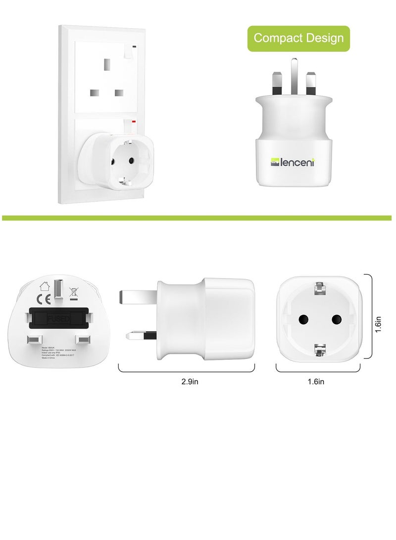 لينسينت LENCENT 2 قطعة من الاتحاد الأوروبي إلى المملكة المتحدة محول قابس ، أوروبا Schuko 2 دبوس إلى 3 دبوس المملكة المتحدة محول السفر ، اليورو الأوروبي إلى محول بريطاني- أبيض - Image 3