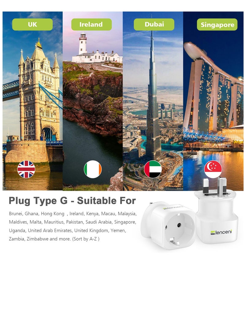 Lencent - 2X EU to UK Plug Adapter, Europe Schuko 2 Pin to 3 Pin UK Travel Adaptor, European Euro to British Adapter- 2 Pack, White - Image 1