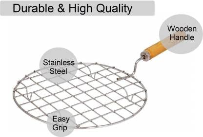 FINALITY Stainless Steel Big Papad Roaster Chapati Roti Jali with Wooden Hendel (2) - Image 2