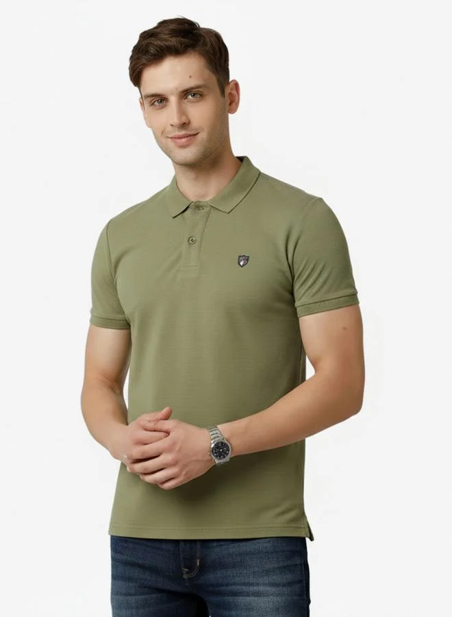 FERVORO Men Olive Green Plain Cotton Polo