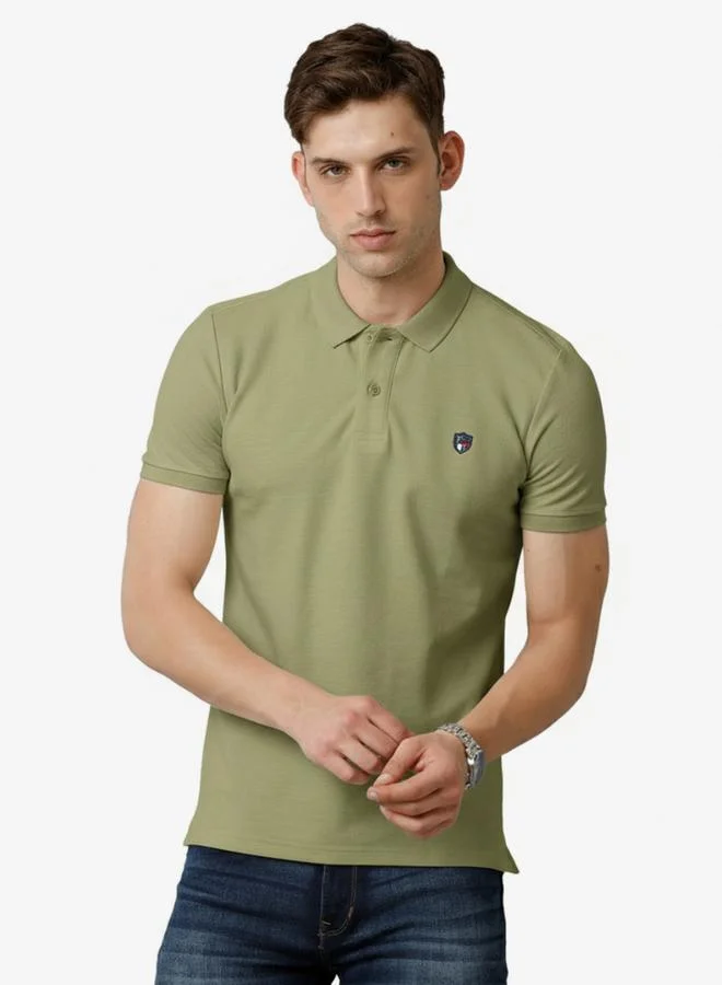 FERVORO Men Olive Green Plain Cotton Polo