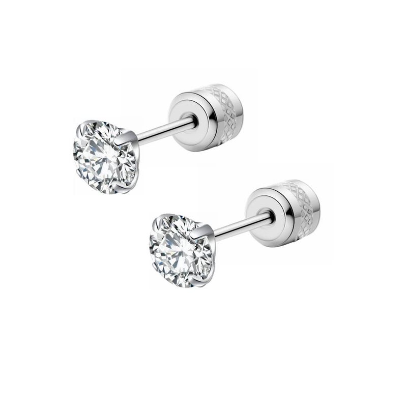 CVAYU Hypoallergenic double sided diamond Stud Earrings For Womens Secure Safety Screw back Cartilage CZ Stud Earrings (4mm Steel (2 Pairs)) - Image 4
