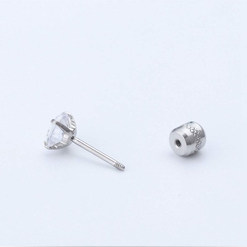 CVAYU Hypoallergenic double sided diamond Stud Earrings For Womens Secure Safety Screw back Cartilage CZ Stud Earrings (4mm Steel (2 Pairs)) - Image 3