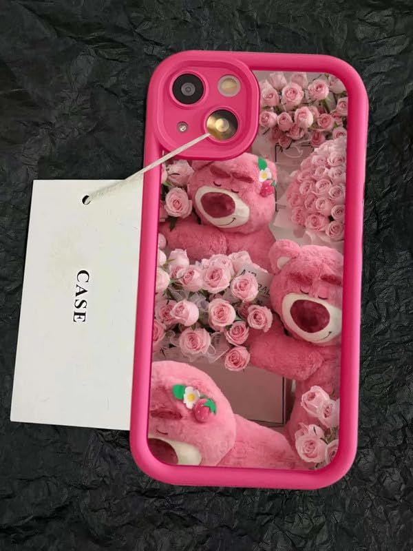 COVERLY Rose Strawberry Teddy Back Case Cover for iPhone 14 Pro Max | Hot 3D Bear Flower Cute Design | Lens Protection | Soft TPU Silicone Fashion Aesthetic Cover for Girls & Women (Pink, Shockproof) - Image 5