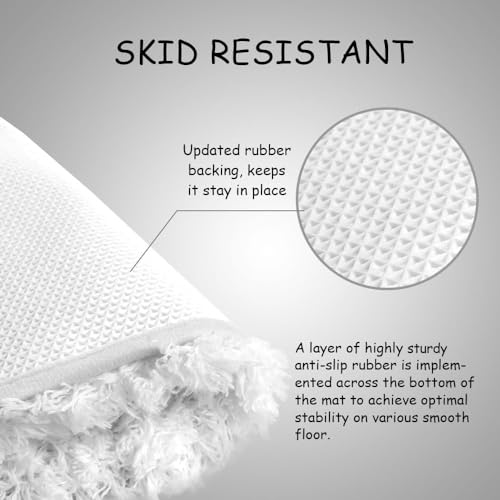 Seavish Shag Bathroom Rug, Non Slip Microfiber Soft Absorbent Shower Mats Washable Bath Rug Runner Floor Door Carpet 2ft Round inches, Luxury White - Image 2