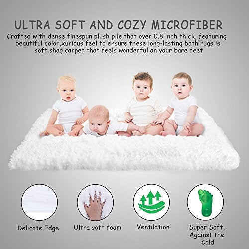 Seavish Shag Bathroom Rug, Non Slip Microfiber Soft Absorbent Shower Mats Washable Bath Rug Runner Floor Door Carpet 2ft Round inches, Luxury White - Image 4