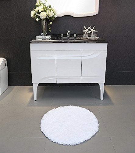 Seavish Shag Bathroom Rug, Non Slip Microfiber Soft Absorbent Shower Mats Washable Bath Rug Runner Floor Door Carpet 2ft Round inches, Luxury White - Image 5