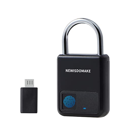 Newisdomake Fingerprint Padlock, Smart Padlock with USB Charging Support, Fingerprint Lock, Biometric Lock Suitable for Luggage, Bookcase, Suitcase, Backpack, Bike, School Locker, Gym Locker Lock(Black) - Image 1