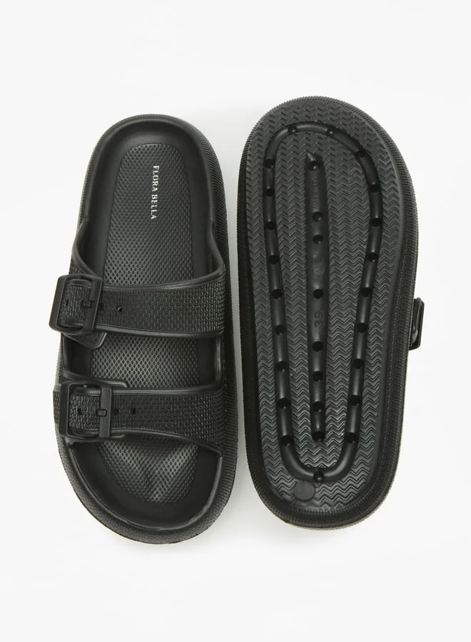 Flora Bella By Shoexpress Textured Slip-On Sandal with Buckle Detail