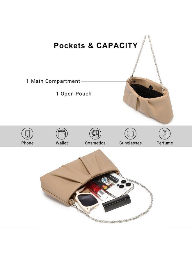 DASEIN Elegant Pleated Evening Bag Soft Vegan Leather Clutch Purse Dressy Formal Handbag For Women (Taupe) - Image 5