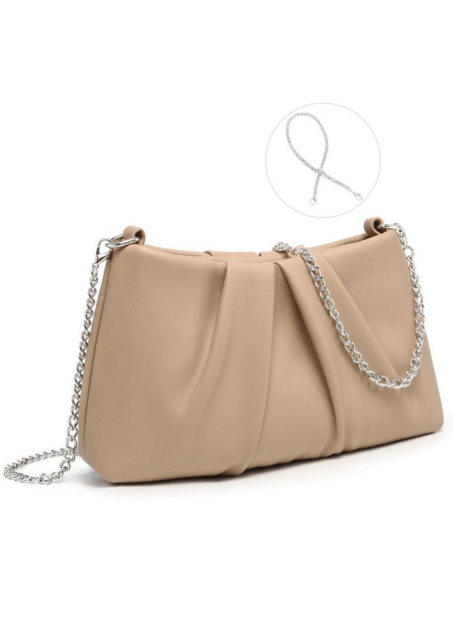 DASEIN Elegant Pleated Evening Bag Soft Vegan Leather Clutch Purse Dressy Formal Handbag For Women (Taupe) - Image 1