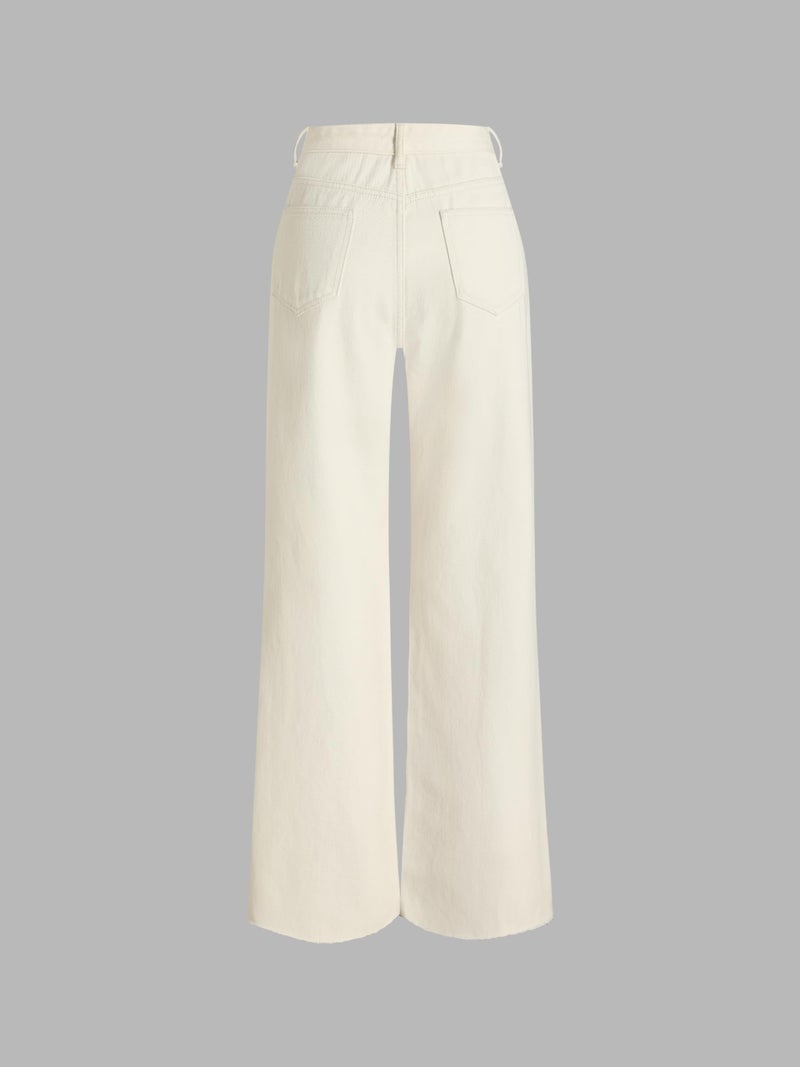 CIDER Womenâ€™s Ripped Jeans High Waisted Distressed Baggy Straight Wide Leg Pants: Ivory, L - Image 2