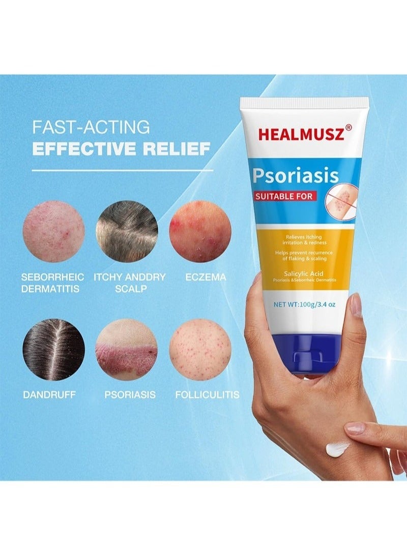 HEALMUSZ Maximum Strength Psoriasis Relief Cream – 4% Salicylic Acid, Fast-Acting Seborrheic Dermatitis & Anti-Itch Treatment for Redness, Flaking, & Scaling (3.4 oz) - Image 5