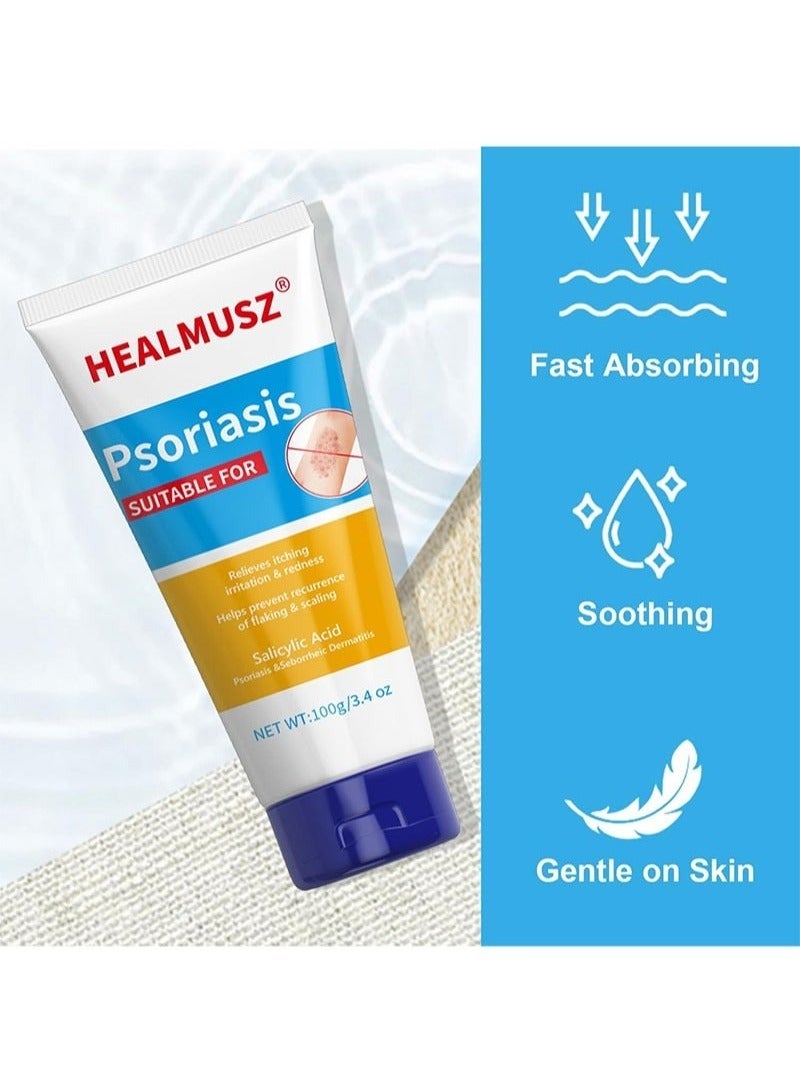 HEALMUSZ Maximum Strength Psoriasis Relief Cream – 4% Salicylic Acid, Fast-Acting Seborrheic Dermatitis & Anti-Itch Treatment for Redness, Flaking, & Scaling (3.4 oz) - Image 3