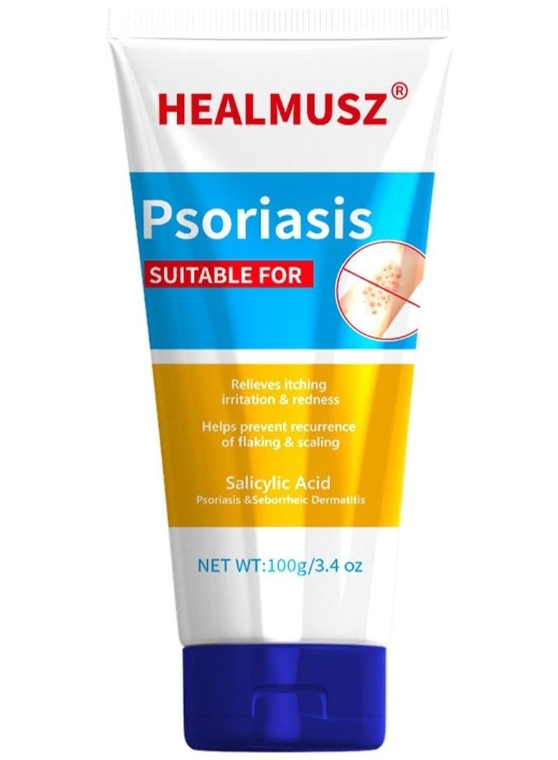 HEALMUSZ Maximum Strength Psoriasis Relief Cream – 4% Salicylic Acid, Fast-Acting Seborrheic Dermatitis & Anti-Itch Treatment for Redness, Flaking, & Scaling (3.4 oz) - Image 1