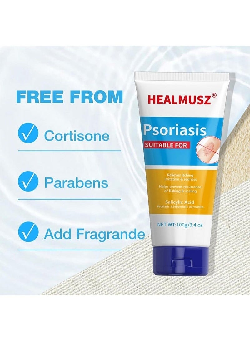 HEALMUSZ Maximum Strength Psoriasis Relief Cream – 4% Salicylic Acid, Fast-Acting Seborrheic Dermatitis & Anti-Itch Treatment for Redness, Flaking, & Scaling (3.4 oz) - Image 4