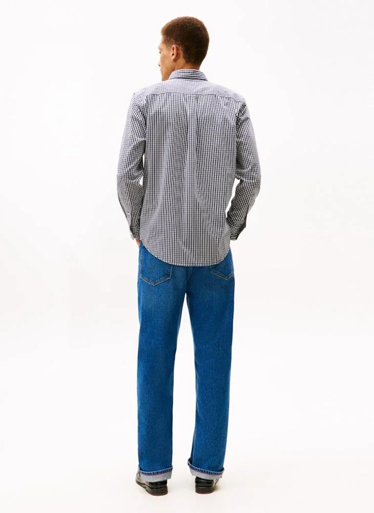 تومي هيلفيغر قميص فليكس بوبلين مربعات كبيرة بقصة عادية