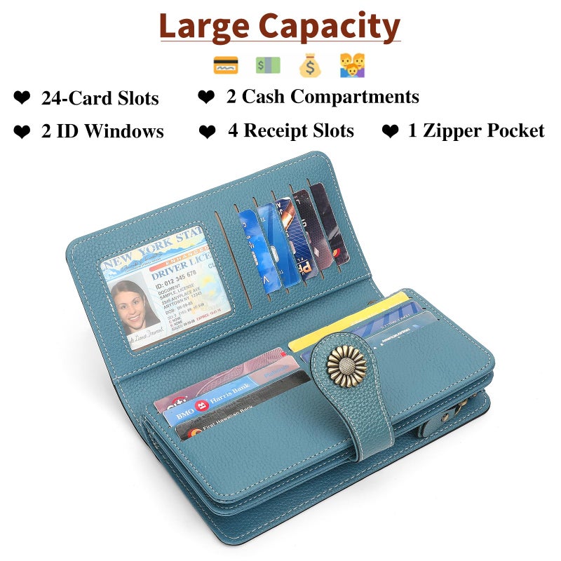 SENDEFN Wallets for Women Leather Credit Card Holder with RFID Blocking Large Capacity Wristlet - Image 4