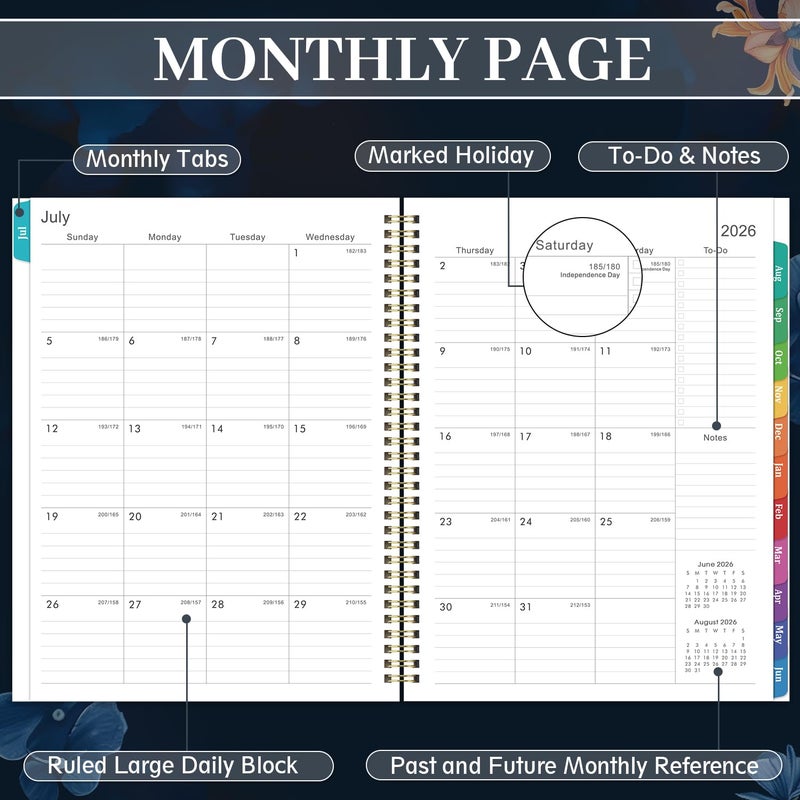 Vondafe Planner 2026-2027 - Academic Planner 2026-2027, July 2026 - June 2027, 9" x 11", 26-27 Planner Weekly and Monthly, Calendar Planner with Colorful Monthly Tabs + Twin-Wire Binding + Inner Pocket + Premium Thick Paper - Image 5