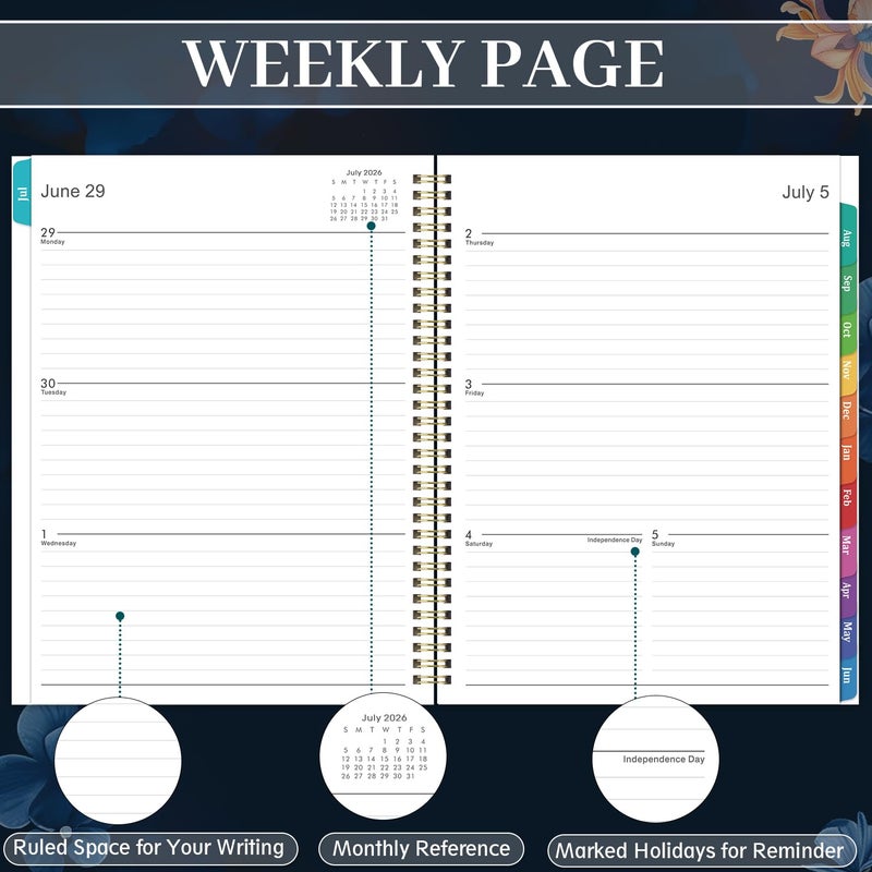 Vondafe Planner 2026-2027 - Academic Planner 2026-2027, July 2026 - June 2027, 9" x 11", 26-27 Planner Weekly and Monthly, Calendar Planner with Colorful Monthly Tabs + Twin-Wire Binding + Inner Pocket + Premium Thick Paper - Image 4