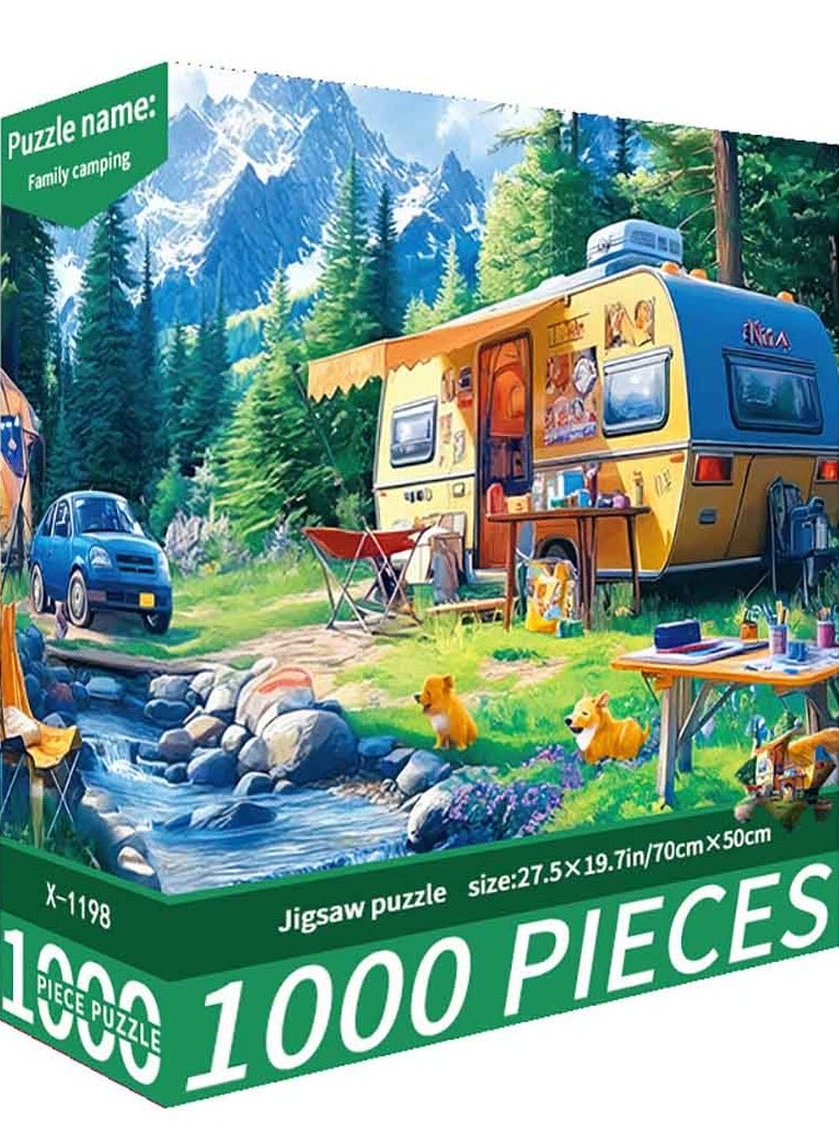 ZEPONOVA 1000-Piece Family Camping Jigsaw Fun Puzzle – Challenging Brain Teaser & Stress Relief & Decorative Art for kid Early Education Development Toy Set, 700x500mm - Image 1
