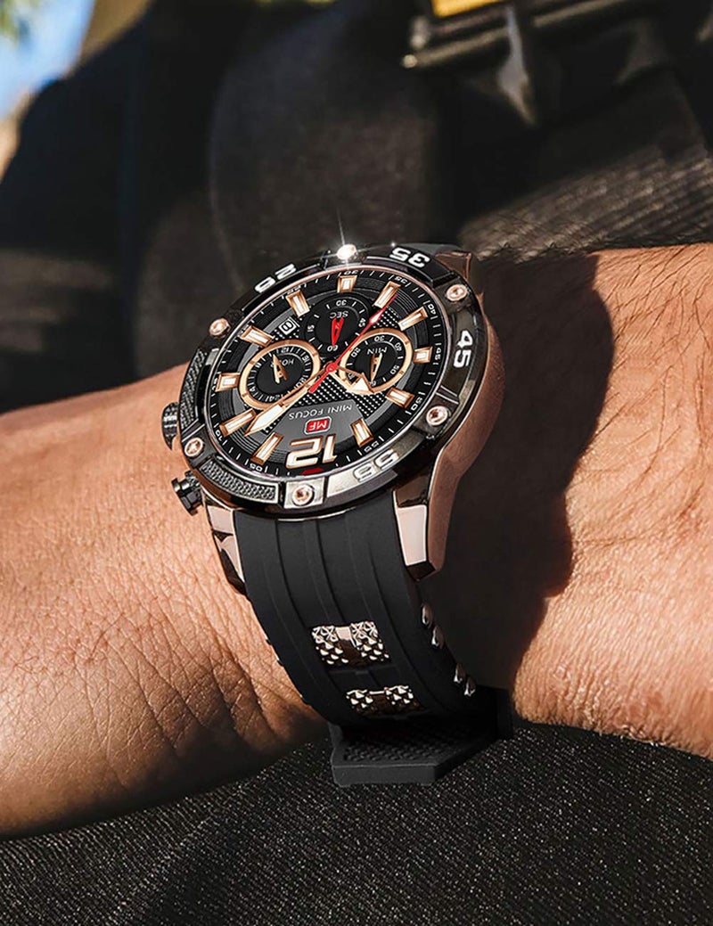 MF MINI FOCUS Men Watch, Chronograph Waterproof Sport Analog Quartz Watches Red Silicon Strap Fashion Wristwatch for Men - Image 3