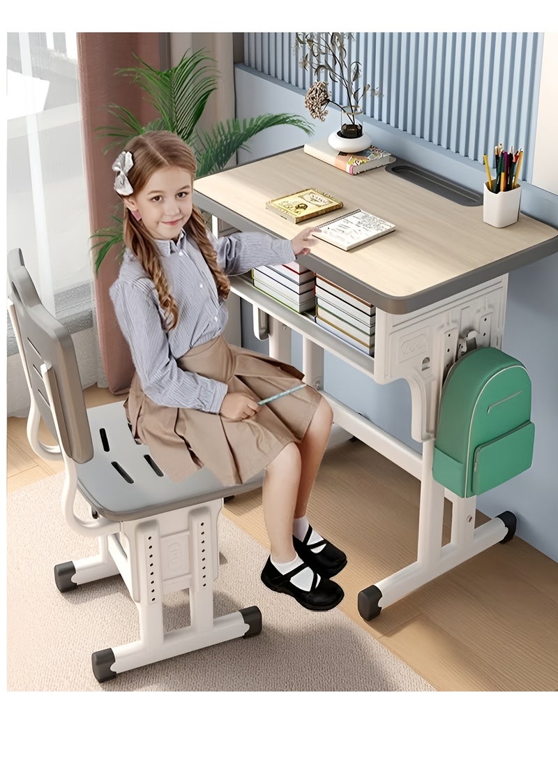 ZUIHAO ZUIHAO Home Adjustable Height Children Kids Study Desk and Chair Set Multifunctional School Student Writing Desk Study Table with Storage Drawer Sturdy Reading Chair Desk for Boys and Girls - Image 1