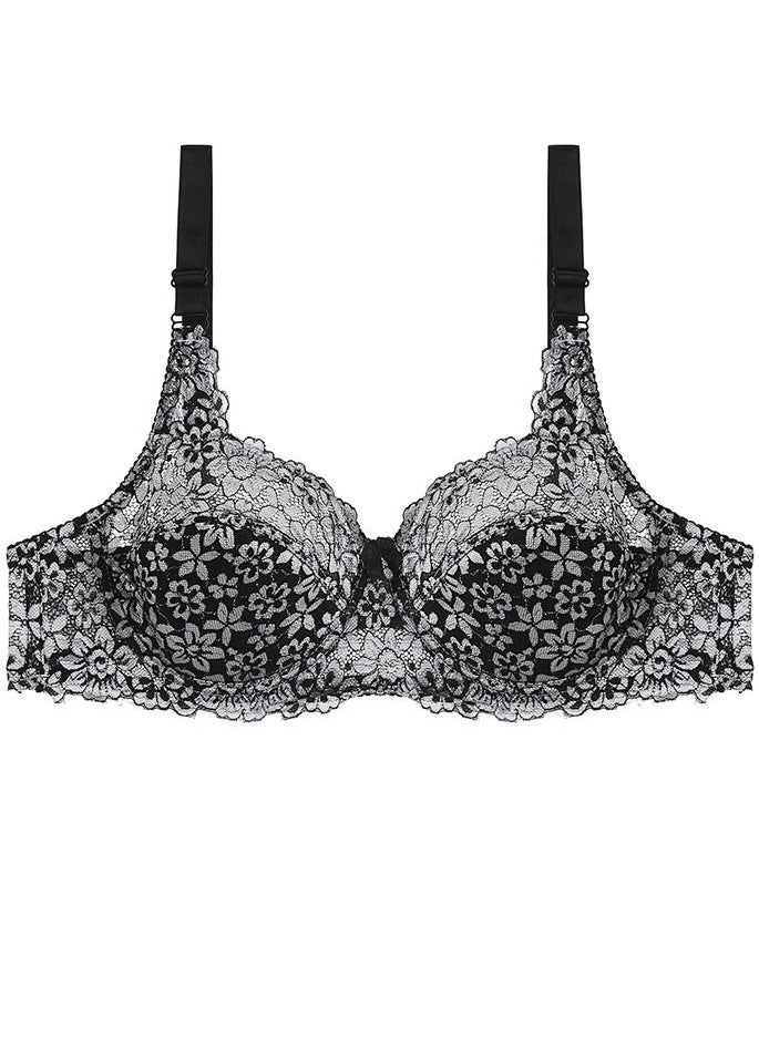 Loquat - Comfy C D Cup Lace Bra Large Size Women's Underwear  White And Black - Image 1