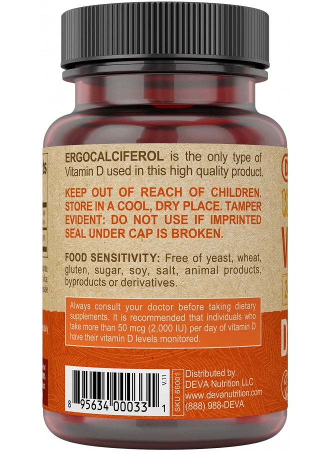 Deva DEVA Vegan Vitamin D2 60 mcg 2400 IU, Ergocalciferol Supplement with No Animal Ingredients, 90 Tablets (Pack of 2)  - Image 4