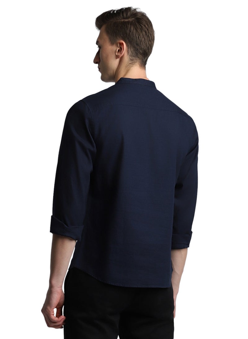 Dennis Lingo Navy Casual Shirt for Men, 100% Cotton, Slim Fit - Image 3