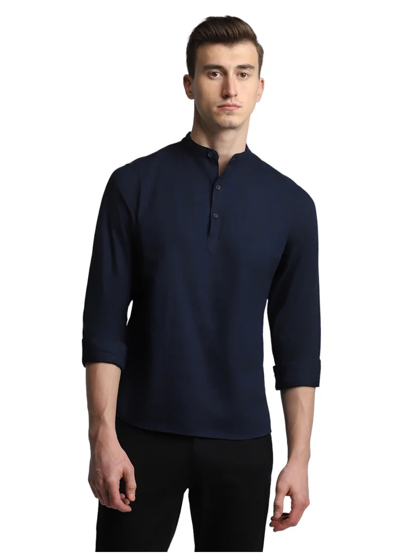 Dennis Lingo Navy Casual Shirt for Men, 100% Cotton, Slim Fit