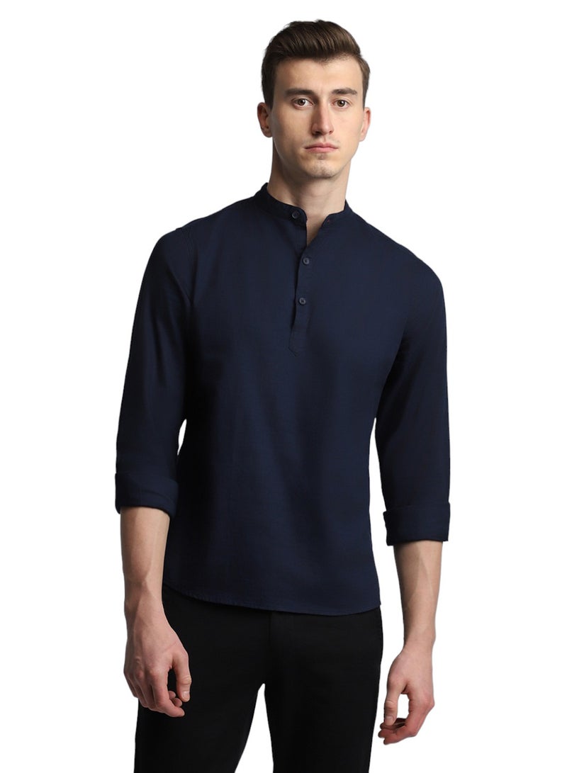Dennis Lingo Navy Casual Shirt for Men, 100% Cotton, Slim Fit - Image 1