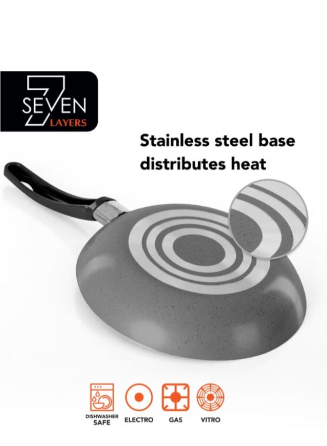 Grandi Grandi Frying Pan set 2 pes 16-22  7Layer Granite Coating Non-Stick Surface - Bakelite Handle - Black and gray  - Image 2