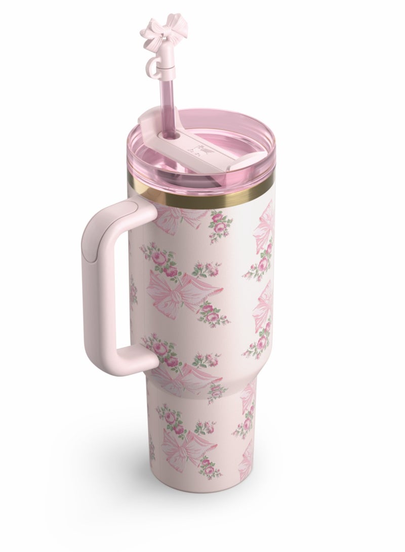 ستانلي The X LoveShackFancy Holiday Quencher,Stainless Steel Vacuum Insulated Tumbler with Lid and Straw for Water, Iced Tea or Coffee, Smoothie and More 40 OZ, Presented in Elegant Gift-Ready Packaging - Image 3