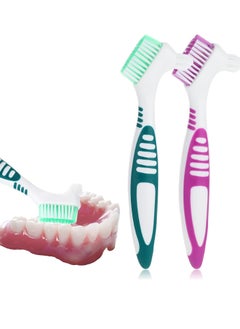WLLHYF WLLHYF 2Pack Denture Brush Denture Toothbrushes Double Sided Denture Cleaning Brush Set Premium Hygiene Denture Cleaner Set Multi-Layered Bristles Rubber Handle (Green/Purple)  - Image 1