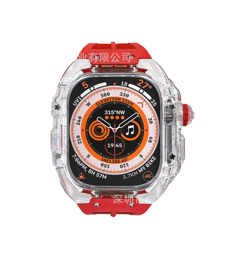Adjustable Silicone Sport Strap Smartwatch Band Compatible with Apple Watch 42 44 45 49mm with Fit Replacement Strap in Red - Image 1