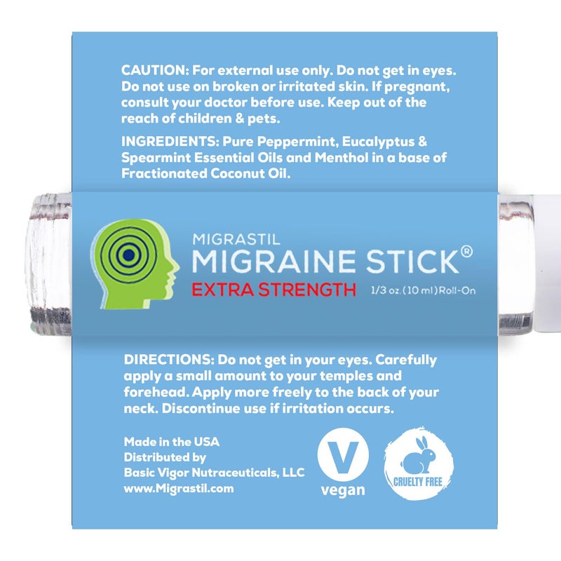 Basic Vigor Migrastil Extra Strength Migraine Stick Advanced Formula, Strong Aromatherapy Roll On Includes Menthol, Essential Oils, No Lavender, Made in The USA. - Image 2