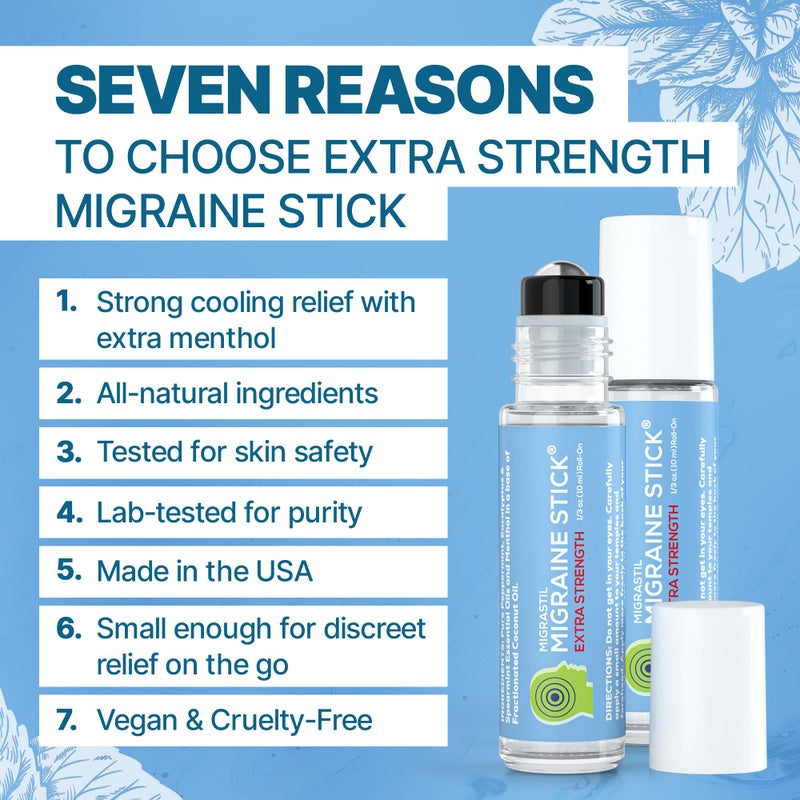 Basic Vigor Migrastil Extra Strength Migraine Stick Advanced Formula, Strong Aromatherapy Roll On Includes Menthol, Essential Oils, No Lavender, Made in The USA. - Image 3