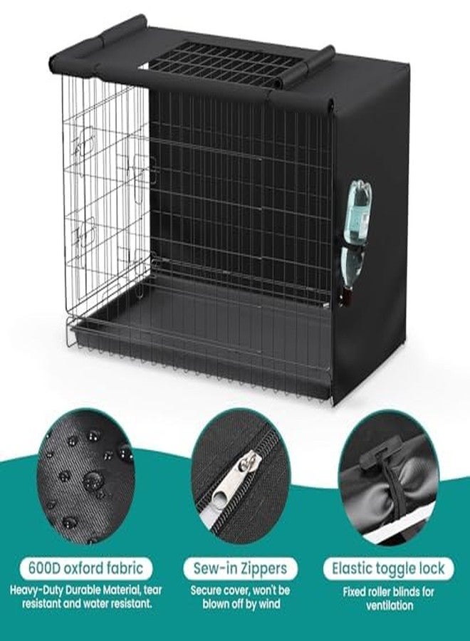 BROSYDA Dog Crate Cover, Kennel Cover Fits 48 Inch Wire Crate, Heavy Duty 600D Oxford Fabric Dog Cage Cover with Top Window and Drinking Hole Design, Black - Image 4