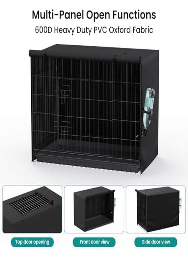 BROSYDA Dog Crate Cover, Kennel Cover Fits 48 Inch Wire Crate, Heavy Duty 600D Oxford Fabric Dog Cage Cover with Top Window and Drinking Hole Design, Black - Image 3