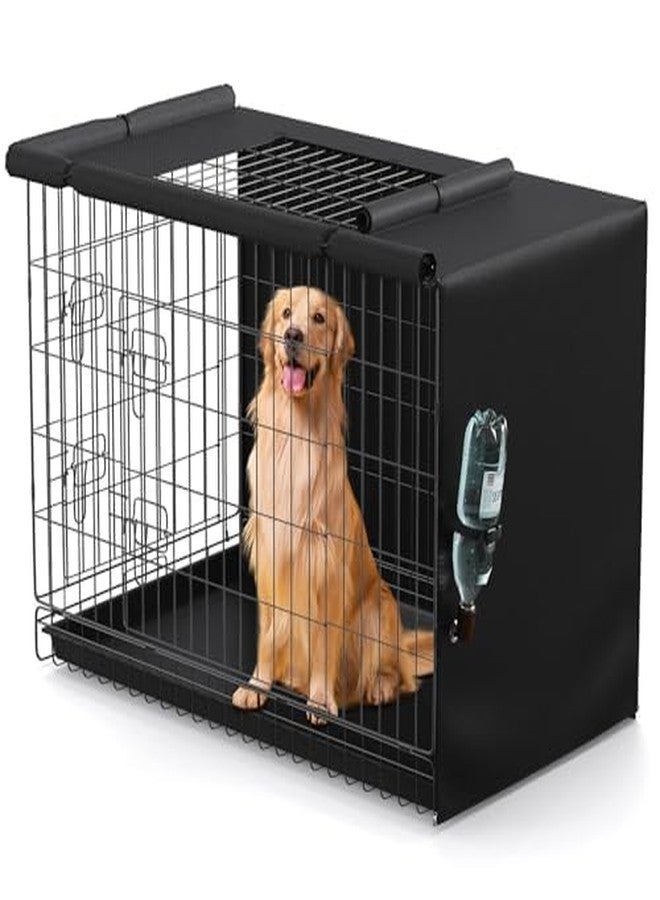 BROSYDA Dog Crate Cover, Kennel Cover Fits 48 Inch Wire Crate, Heavy Duty 600D Oxford Fabric Dog Cage Cover with Top Window and Drinking Hole Design, Black - Image 1