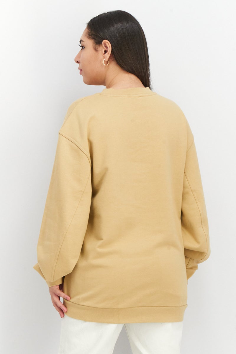 Stockholm Atelier by & Other Stories Women Crew Neck Long Sleeves Textured Sweater, Tan - Image 4