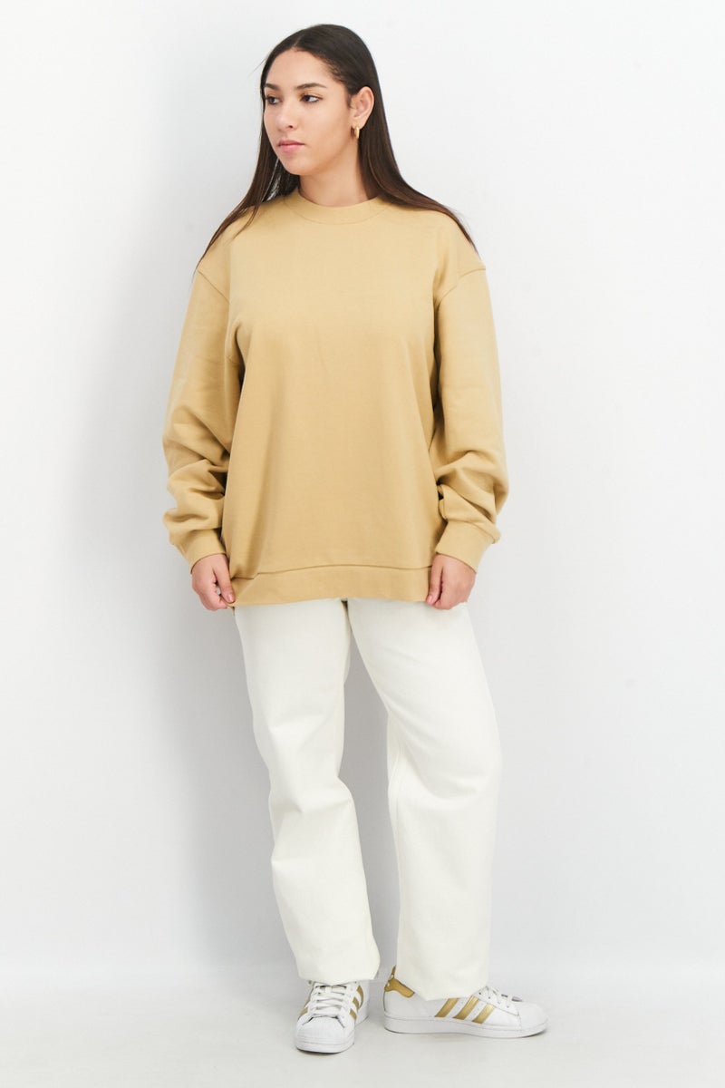 Stockholm Atelier by & Other Stories Women Crew Neck Long Sleeves Textured Sweater, Tan - Image 3