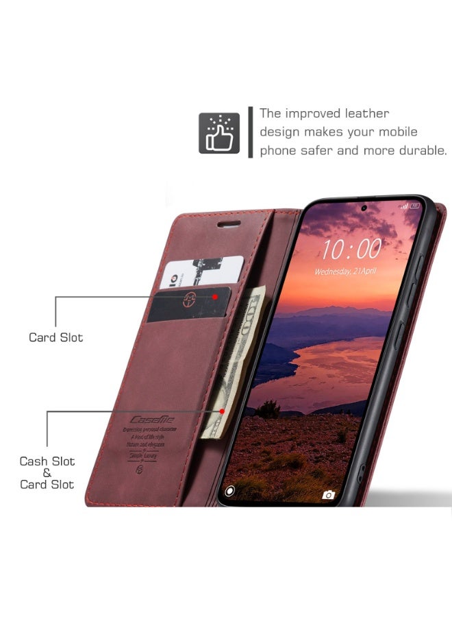 CaseMe Phone Case Luxury PU Leather Design 013 Flip Cover Card Slot Holder Cover For Oppo Reno 14F  (WineRed) - Image 2