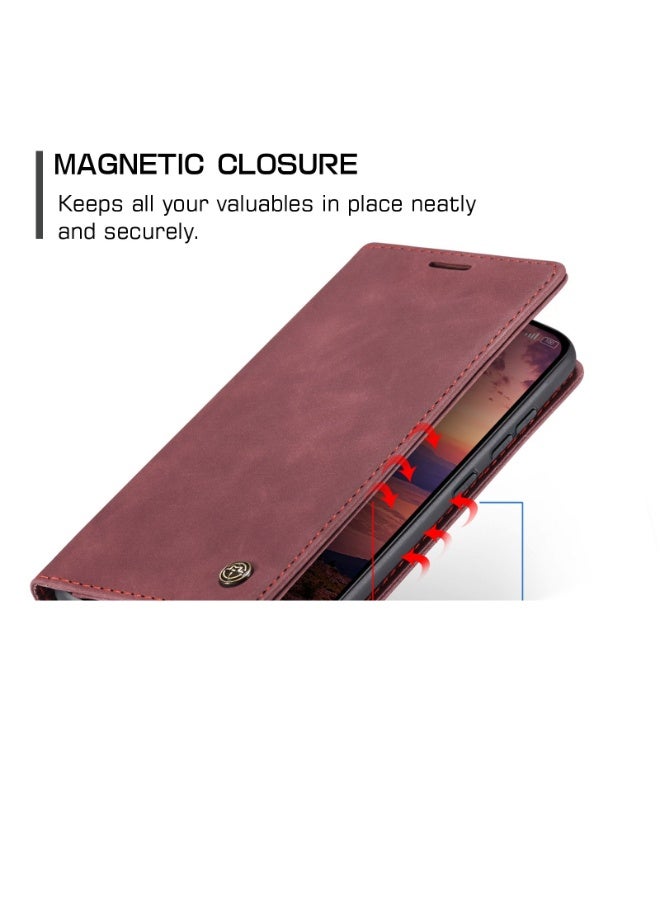 CaseMe Phone Case Luxury PU Leather Design 013 Flip Cover Card Slot Holder Cover For Oppo Reno 14F  (WineRed) - Image 3