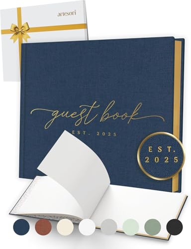 ARTESORI Custom 2025 Wedding Guest Book for Reception — Navy Gold-Foiled Guestbook to Sign in, Elegant Baby Shower Guest Book for Party & Birthday — Photo & Polaroid Guest Book for Wedding & Bridal Shower - Image 1