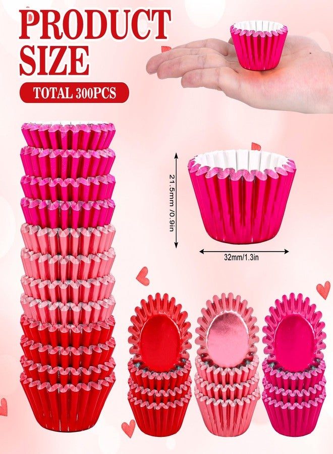 Whaline 300Pcs Valentine's Day Mini Foil Cupcake Liners Baking Cups Red Pink Gradient Foil Metallic Cupcake Wrappers Muffin Liners for Wedding Anniversary Birthday Party - Image 2