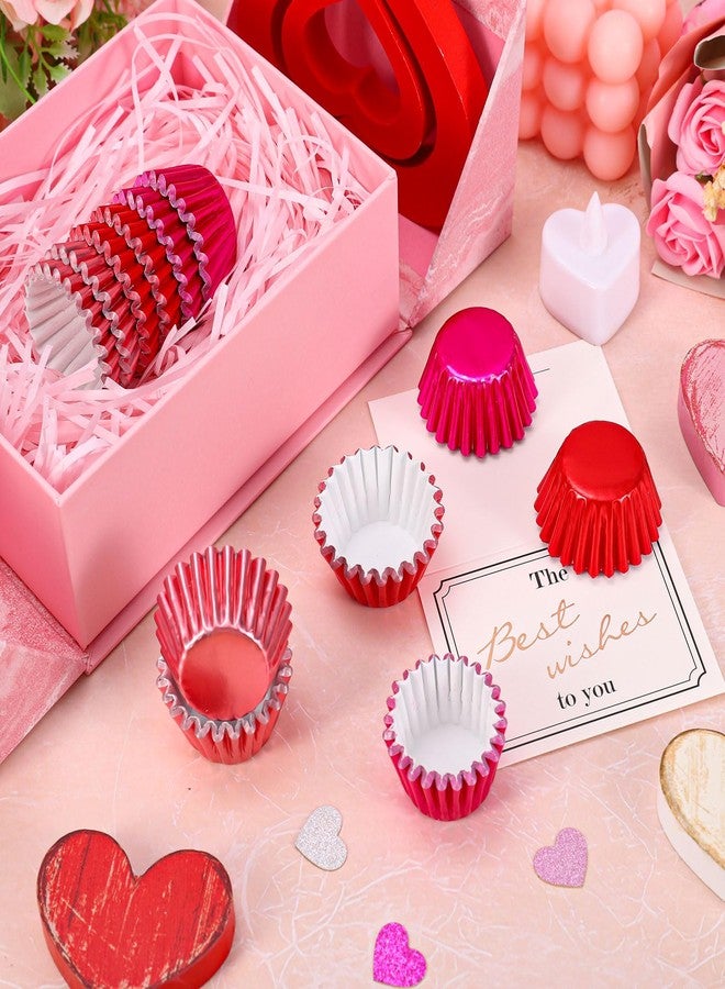 Whaline 300Pcs Valentine's Day Mini Foil Cupcake Liners Baking Cups Red Pink Gradient Foil Metallic Cupcake Wrappers Muffin Liners for Wedding Anniversary Birthday Party - Image 4