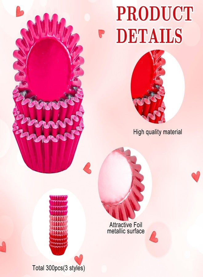 Whaline 300Pcs Valentine's Day Mini Foil Cupcake Liners Baking Cups Red Pink Gradient Foil Metallic Cupcake Wrappers Muffin Liners for Wedding Anniversary Birthday Party - Image 3